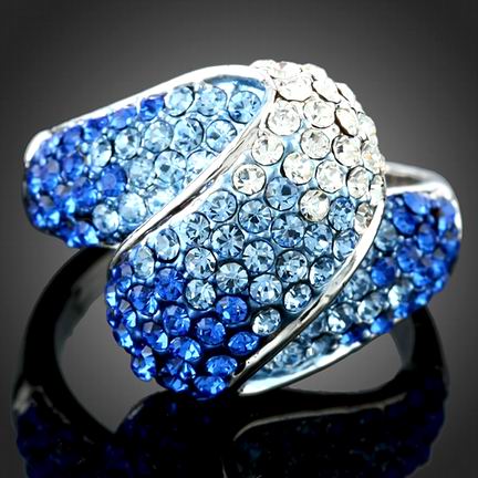 SWIRL BLUE SWAROVSKI CRYSTAL DRESS RING-sz8